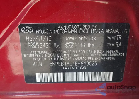 2014 Hyundai Sonata Gls from USA, damaged, VIN 5NPEB4AC4EH849025